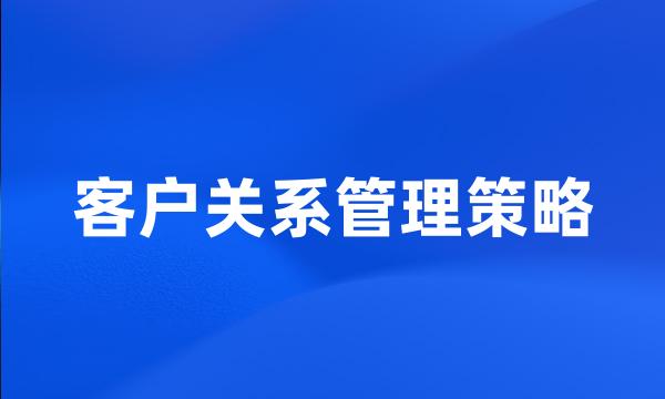 客户关系管理策略